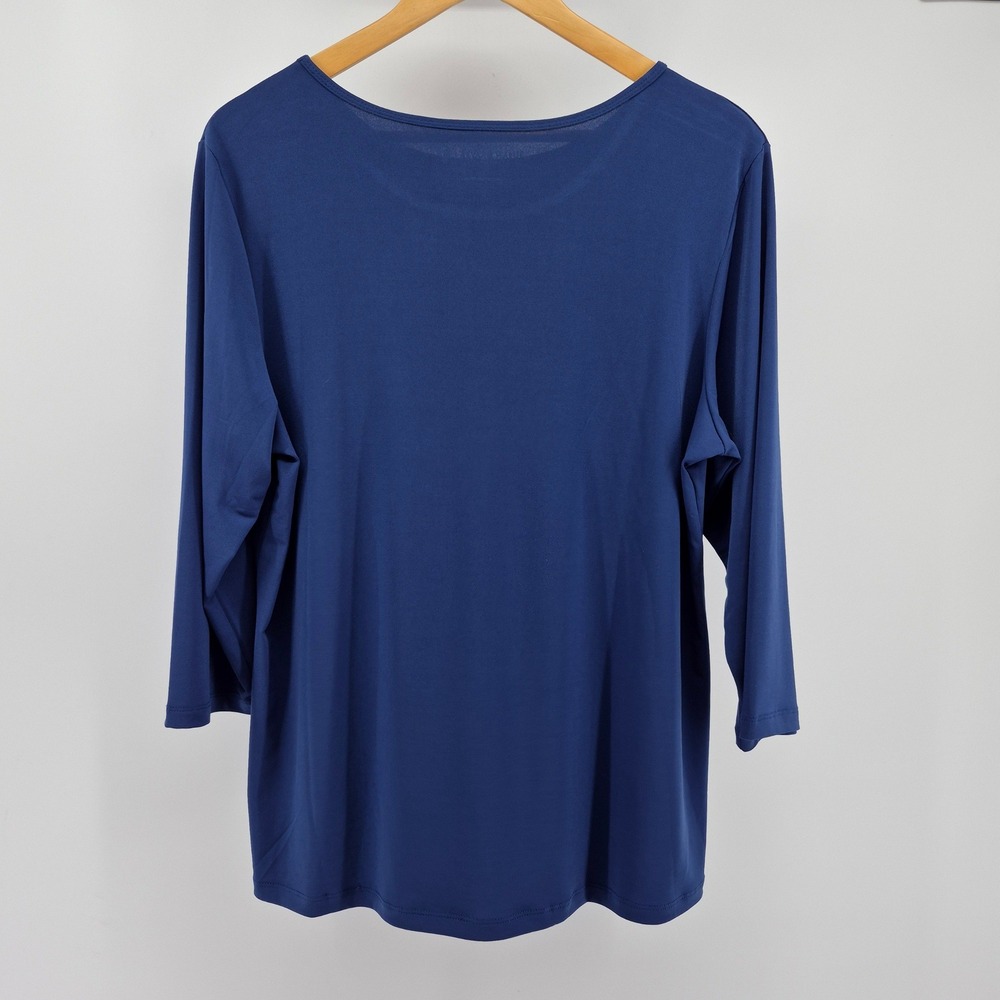 Susan Graver Essentials Navy Blue 3/4 Sleeve Boat Neck Top Size L Career Capsule - Picture 7 of 9
